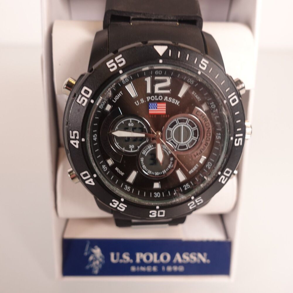 U.S. Polo Assn. Men's Sport Analog Digital Watch Black Rubber Strap US9544WM New